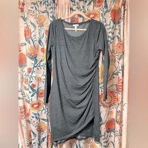 Gray, long-sleeved dress with side ruching by Leith